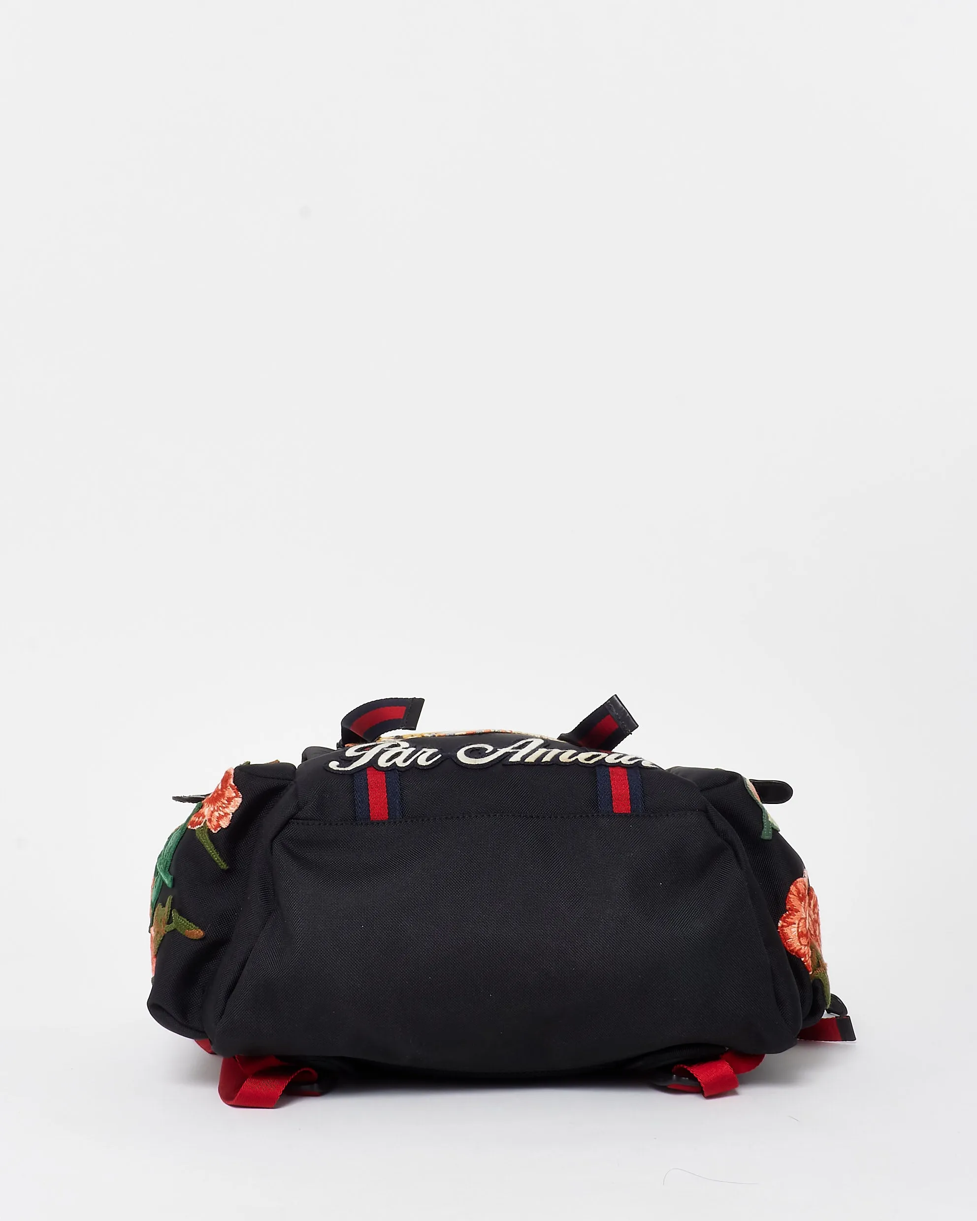 Gucci Black Canvas Embroidered Patch L'Aveugle Par Amour Buckle Backpack